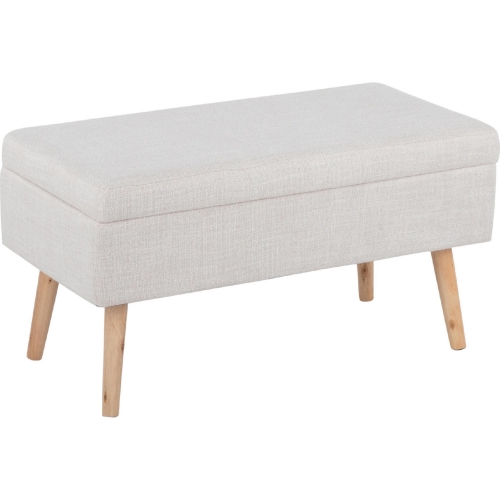 Storage Bench in Beige Fabric & Natural Wood